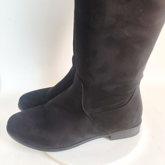 Dream Pair Thigh High Over The Knee Boots Size 8 Faux Suede Black Low Block Heel - Picture 12 of 16